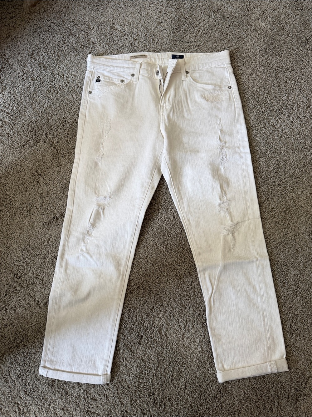 Ag Adriano Goldschmied Women's White Distressed Boyfriend Jeans